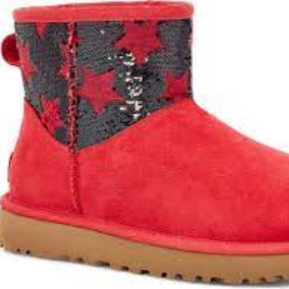 NEW UGG Woman Red and Black Pattern Sequin Boots Size 12 - Picture 12 of 12